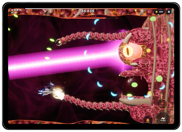 iPad: a charged beam strikes The Maw inside the hive's walls.