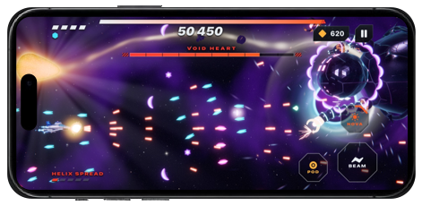 iPhone sideways: a storm of bullets from the Void Heart, the final boss.